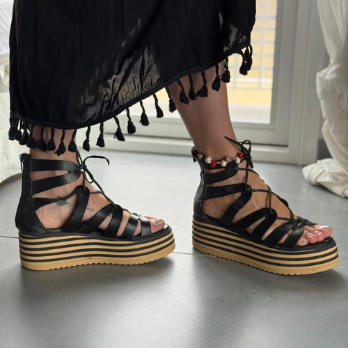 Makis Kotris leather platform sandals size 39 like new black