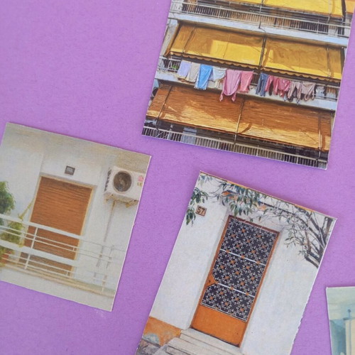 Stickers with apartment buildings like new, doors and balconies