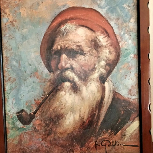 The Old Man with the Pipe painting in large frame like new