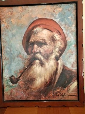 The Old Man with the Pipe painting in large frame like new