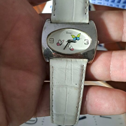Tempo wristwatch women's used, white and silver