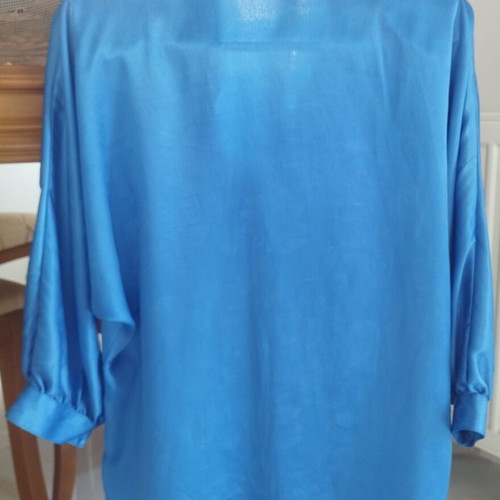 Vintage Satin Shirt electric blue jacquard paisley small medium like new