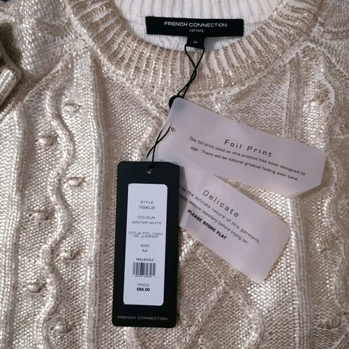 French Connection foil print jumper new, white with gold