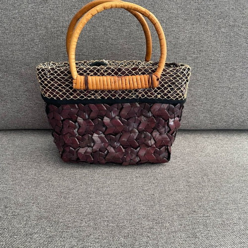 Handmade wooden handbag like new, brown/burgundy