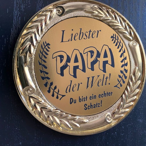 Gold-Plated Brass Medal 7 cm Diameter New, German Design with Ribbon