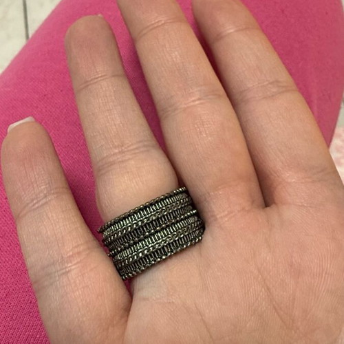 Vintage steel ring carved new with semi-precious gemstones