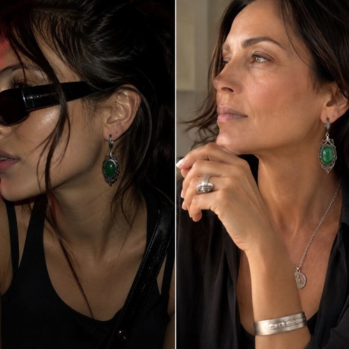 Vintage 925 Silver Earrings with Green Agate