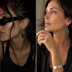 Vintage 925 Silver Earrings with Green Agate