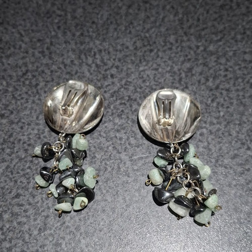 Vintage statement clip-on earrings with shell and semiprecious stones