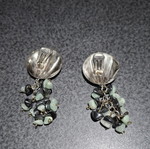 Vintage statement clip-on earrings with shell and semiprecious stones