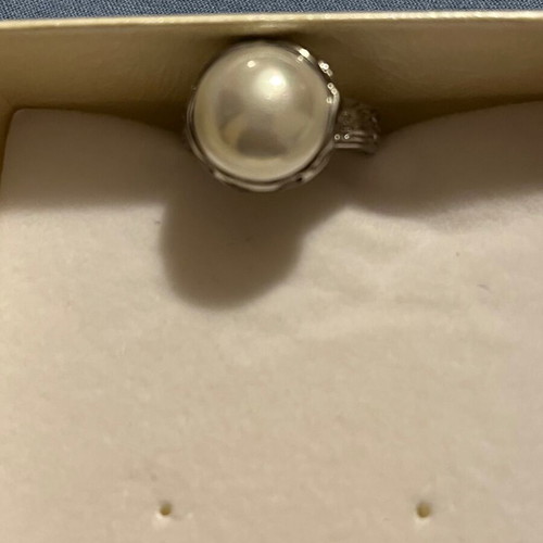 Ring with natural pearl new, size 50-51, white and silver