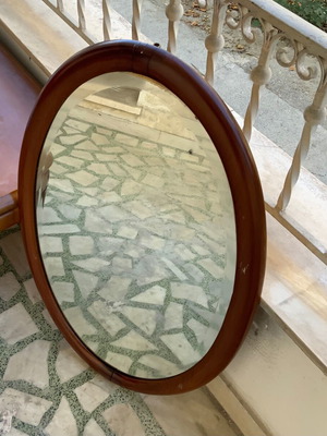 Oval wooden antique bijouterie mirror used