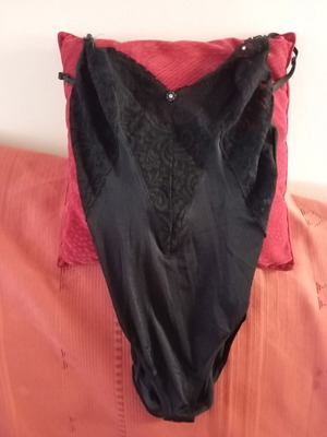 Negligee satin bodysuit like new, black with lace and adjustable strap