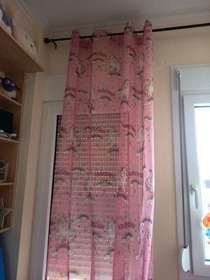Children's room curtain, pink unicorn design
