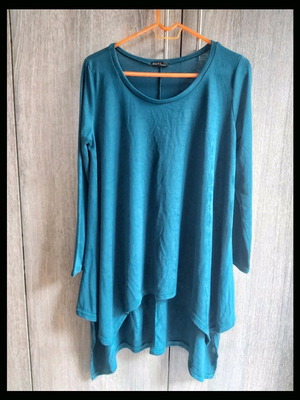 Blouse tunic like new one size petrol with asymmetric hem