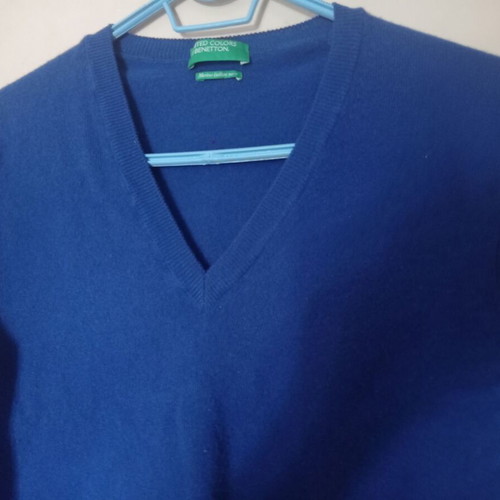 Benetton women's sweater 100% Merinos wool like new, blue size S