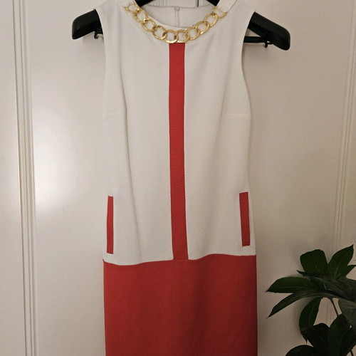 Abiye summer dress with gold detail, white and orange, size S