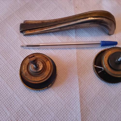 Antique brass door handle and two used wardrobe knobs 1920-1940