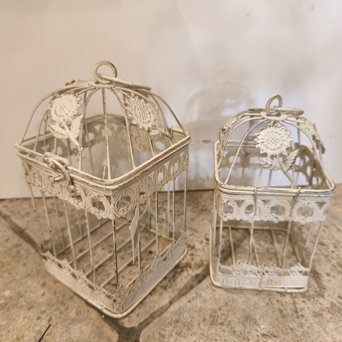 Metal birdcages set of 2 with hanging rings