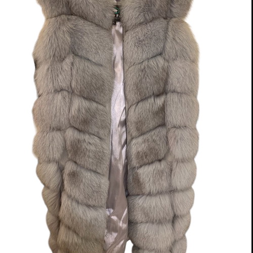 Long sleeveless vest 100% natural fox fur, like new, baby blue with black patterns