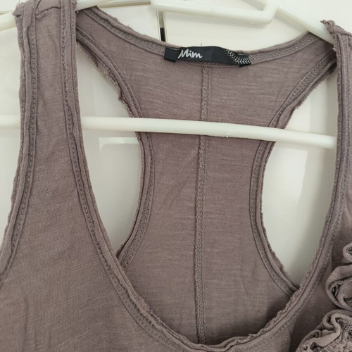 MIM taupe sleeveless top with fabric flowers, like new, size XS