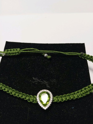 Macrame Bracelet Green with Peridot 7x9 and White Zircons Silver 925 New