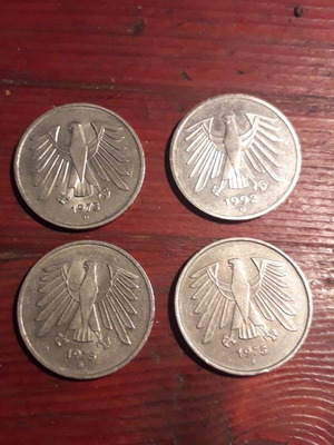 5 Marks coins used, pack of 4, 1973, 1975, 1992 D