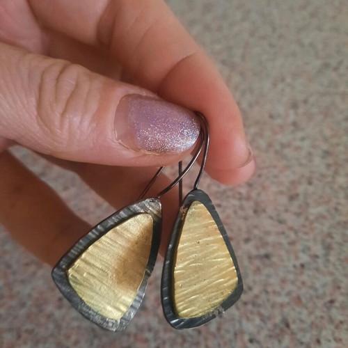Handmade earrings of brass with gold and silver plating like new