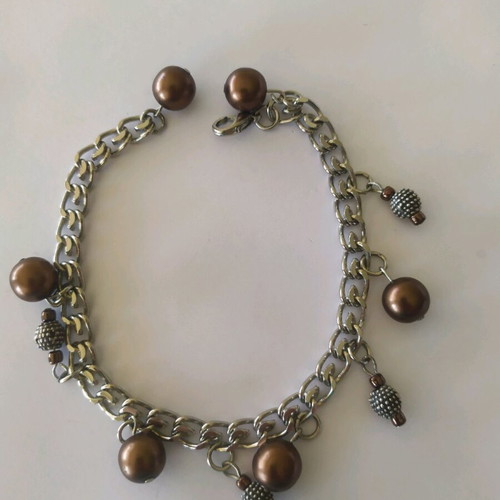 Handmade bracelet like new with 6 brown pearls and brown beads