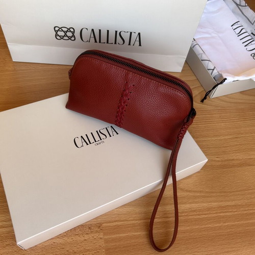 Callista Crafts leather vanity case, ruby red, wrist strap