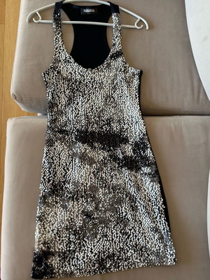 Paranoia evening dress with sequins, like new, black and white, size S