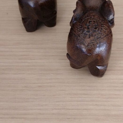 Set of 2 Wooden Feng Shui Elephant Figurines, Lucky Charms