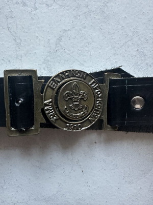 Leather Scout Belt "Σώμα Ελλήνων Προσκόπων 1910" like new, black, size 85