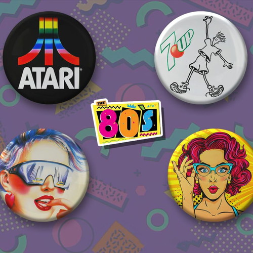 Retro 80's pins new, pack of 10 pieces 2.5cm