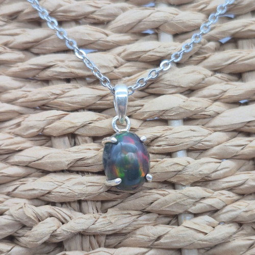 Black Fire Opal Australian Sterling Silver Necklace new