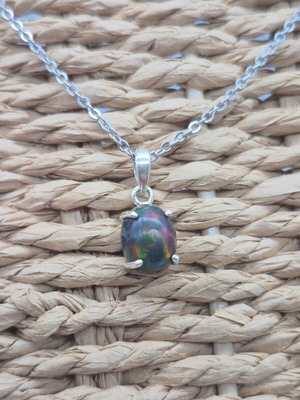 Black Fire Opal Australian Sterling Silver Necklace new