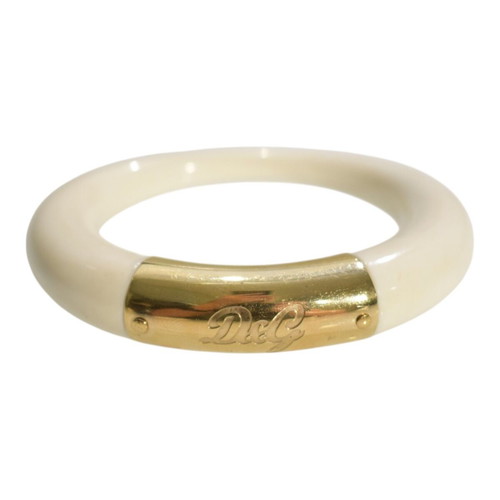 D&G Dolce & Gabbana chunky cream resin bangle with gold logo plate