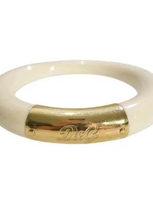 D&G Dolce & Gabbana chunky cream resin bangle with gold logo plate