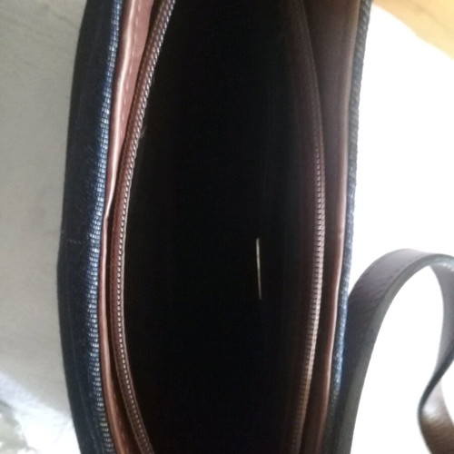 Kalogirou denim and tan leather shoulder bag like new