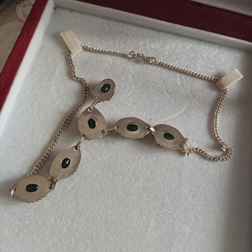 Vintage 925 Silver Necklace with Green Stones used