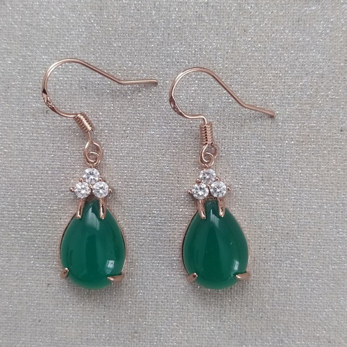 Earrings with semi-precious jade stone in rose gold, new
