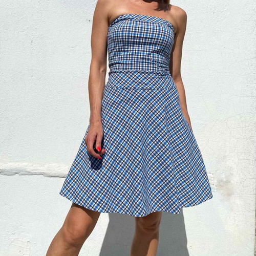 Strapless dress, white and blue, XS