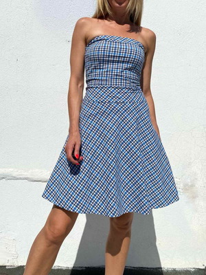Strapless dress, white and blue, XS