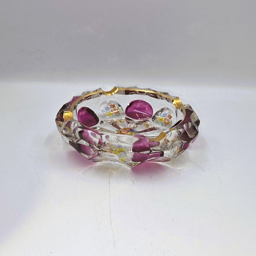 Crystal Ashtray used hand-painted with gold and rotten apple flower designs