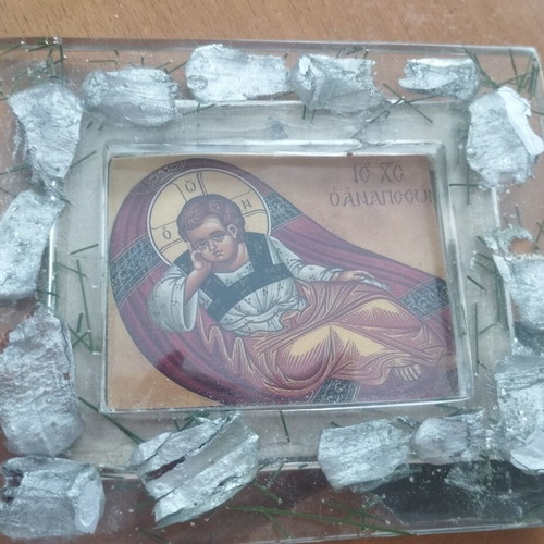 Handmade religious image in resin "Christ Anapeson" 10x8.5 cm