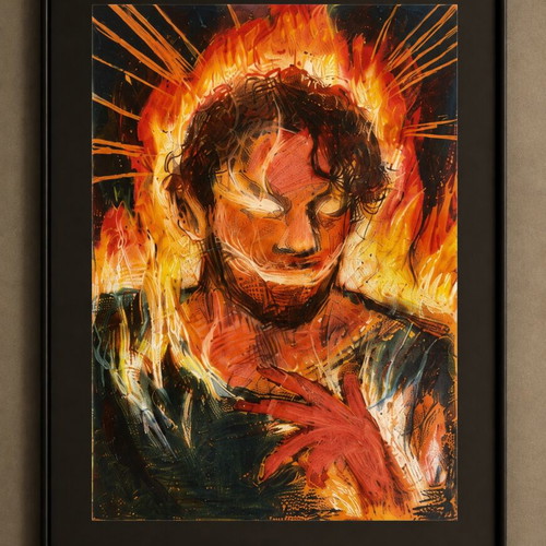 Fire & Light original framed artwork set, 2 pieces