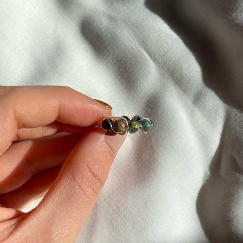 Handmade boho ring made to order with african turquoise and silver-plated wire