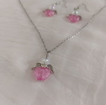 Pink Angel jewelry set with necklace and earrings, handmade