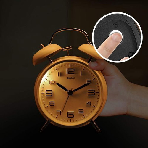 Eachui retro analog alarm clock with double bell and night light, white