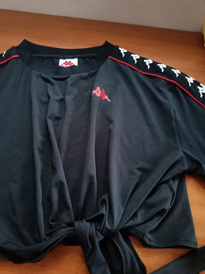 Kappa crop top sports like new, black and red with tie waist